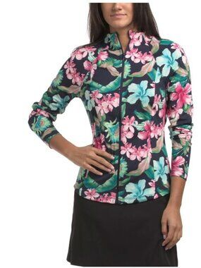 Tommy Bahama Womens Blue Pink Tropical UPF Full Zip Long Sleeve Jacket Sz S New